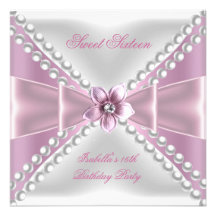 Sweet 16 Party Sweet Sixteen Pink White Flower Custom Invitation