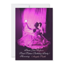 SWEET 16  PARTY,VIOLET FUCHSIA  BLACK DAMASK ANNOUNCEMENTS