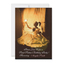 SWEET 16 PARTY, YELLOW ORANGE BLACK DAMASK CUSTOM ANNOUNCEMENT