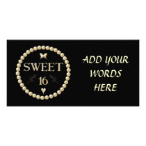 Sweet 16 - Pearls on black "velvet" Personalized Photo Card