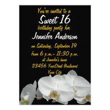 Sweet 16 Petty White Orchids Custom Invitations
