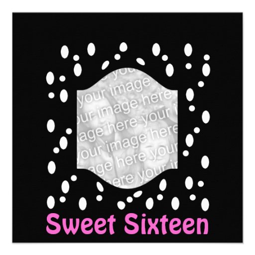 Sweet 16 Photo Black White Spots Birthday Pink 2 Custom Invites
