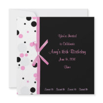 Sweet 16 Pink and Black Polka Dot Invitation