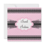 Sweet 16 Pink Floral Black Lace Ribbon Spots invitations
