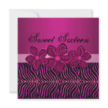 Sweet 16 Pink Flower Birthday Invitation