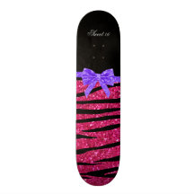 Sweet 16 pink glitter zebra stripes custom skateboard