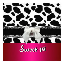 Sweet 16 Pink Silver Black White Cow Leopard Personalized Invite
