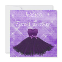Sweet 16 Purple Dress Silver Glitter Birthday Custom Invitations