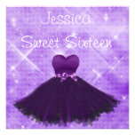 Sweet 16 Purple Dress Silver Glitter Birthday Custom Invitations