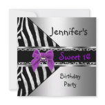 Sweet 16 Purple Silver Black Zebra Personalized Announcements