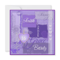 SWEET 16 PURPLE Vintage Organic Invitation