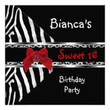 Sweet 16 Red Silver Black Zebra Leopard Birthday Custom Invite