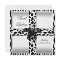 Sweet 16 Sixteen 16th Black White Zebra Giraffe Personalized Invite
