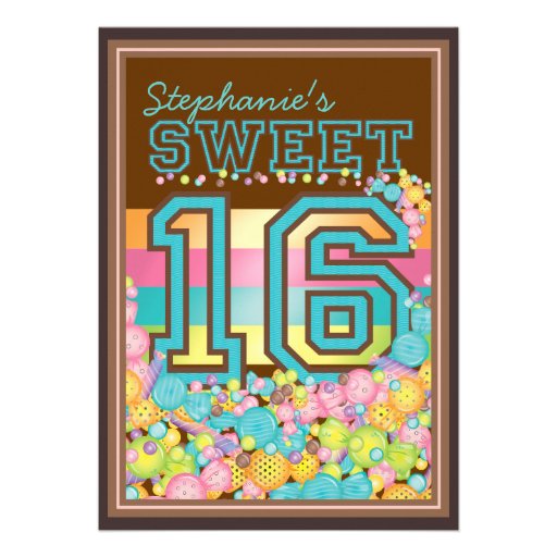 Sweet 16 Sixteen Candy Collection in Teal & Brown Personalized Invitation