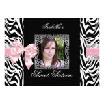 Sweet 16 Sixteen Pink Black White Zebra Personalized Invite