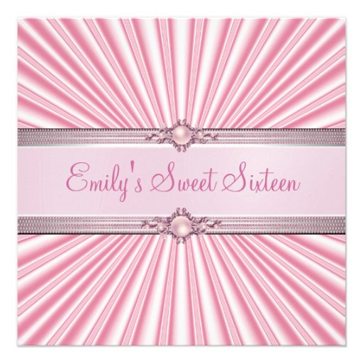 Sweet 16 Sixteen Pink Silk Jewel Birthday Party Custom Invitations