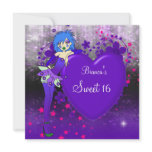 Sweet 16 Sixteen Purple Heart Fairy Pink Stars invitations