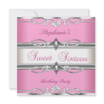 Sweet 16 sweet Sixteen Birthday Party Pink Silver Custom Invitation