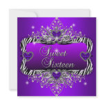 Sweet 16 Sweet Sixteen Birthday Party Purple Black Invitations