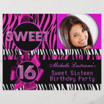 Sweet 16 Sweet Sixteen Hot Pink Zebra Photo Personalized Flyer