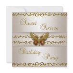 Sweet 16 White Cream Gold Pearl Butterfly Jewel Custom Invitations