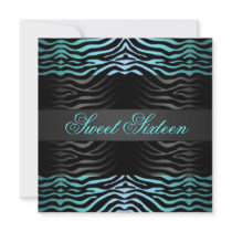 Sweet 16 Zebra Print Blue Birthday Invitation