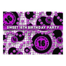 SWEET 16TH BIRTHDAY INVITATION - FUCHSIA/BLACK