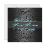Sweet 16th Blue & Black Swirl Birthday Invitation