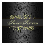 Sweet 16th Gold & Black Swirl Birthday Invitation