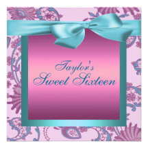 Sweet 16th Pink/Blue Flower Design Birthday Invite