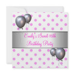 Sweet 16th Pink Silver Balloon Birthday Party invitations