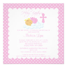 Sweet Angel Baby Girl & Cross Baptism Inviation Announcement
