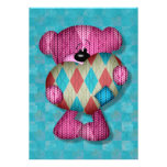 sweet argyle heart bear personalized invitation