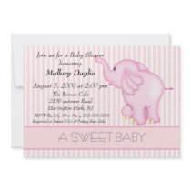 Sweet Baby Light Pink Elephant Baby Shower Personalized Invites