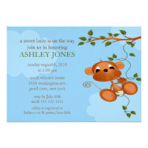 Sweet Baby Monkey Baby Shower Personalized Invitation