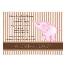Sweet Baby Pink & Brown Elephant Baby Shower Invite