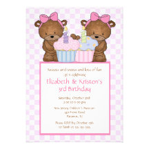 Sweet Bears Cupcake Twins Birthday Invitation