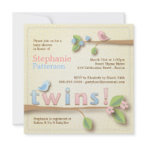 Sweet Birdie Twin Boy Girl Baby Shower Invitation