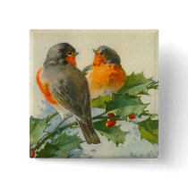 Sweet Birds Vintage Postcard Print Button PIn