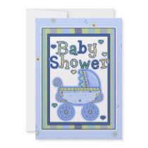 Sweet Blue Stroller Baby Boy Shower Invitation