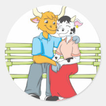 Sweet Bull and Cow Lovers Round Stickers