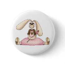 Sweet Bunnies · Bunny & Rose Pinback Button