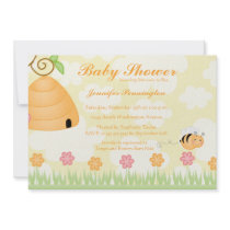 Sweet cartoon bumble bee baby shower invitation
