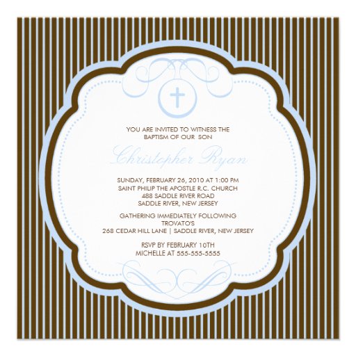 Sweet Cross Blue & Brown Boy Baptism Inviation Custom Invitations