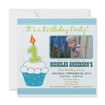 Sweet Cupcake 1st Birthday Party Invitation Aqua