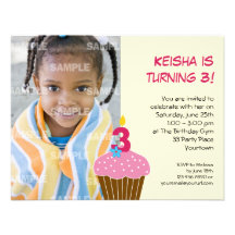 Sweet Cupcake 3rd Birthday Party Invitation