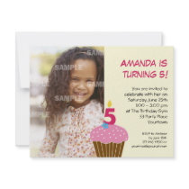 Sweet Cupcake 5th Birthday Party Invitation