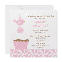Sweet Cupcake Birdie Birthday Invitation