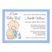 Sweet Cupcake Blue Polka Dot Boy Baby Shower invitations