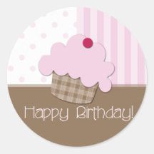 Sweet Cupcake Happy Birthday Seal Round Stickers